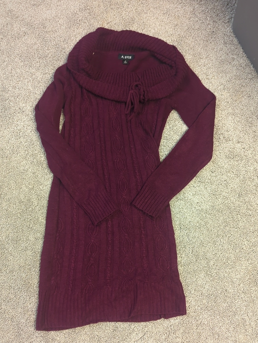 A. Byer Women's Cable Knit Off-Shoulder Sweater Dress - Burgundy